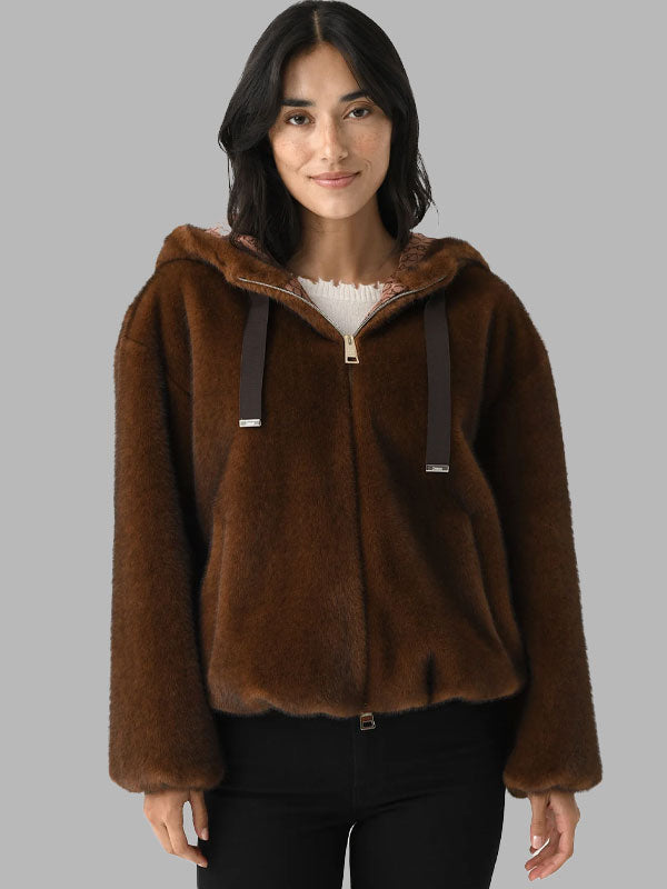 Brenda Brown Alternative Mink Fur Bomber Jacket